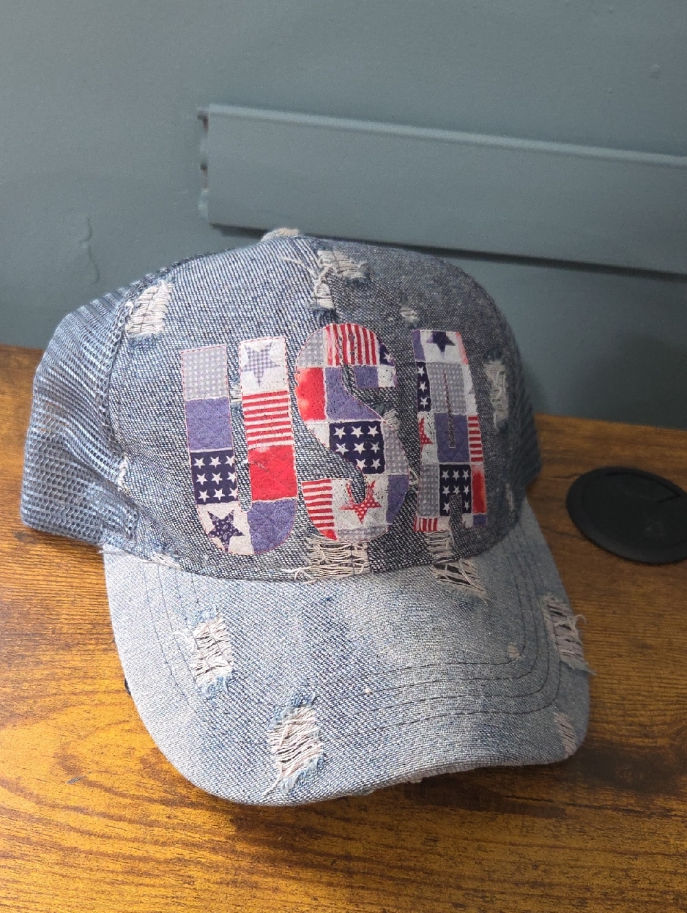 Distressed Denim USA Patch Cap - Patriotic Red, White & Blue